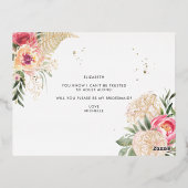 水彩のピンクの牡丹　あなたは私の花嫁の仲間になってくれる？ 箔招待状ポストカード (裏面)