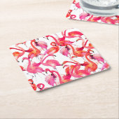 水彩のフラミンゴス2 スクエアペーパーコースター (アングル)