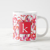 水彩のフラミンゴ|名前の追加 ジャンボコーヒーマグカップ (右)