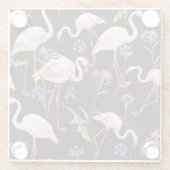 水彩のフワゴと野生の花の模様。 ガラスコースター (裏面)