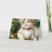 水彩のフワフワしたクリスマス猫 カード (正面)