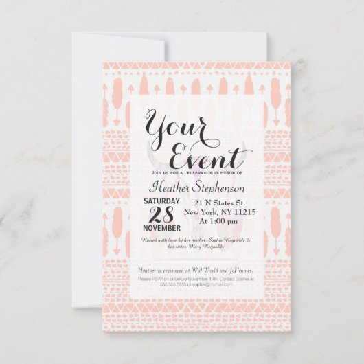 水彩のブルスカルの羽とアステカ矢 招待状 (正面)