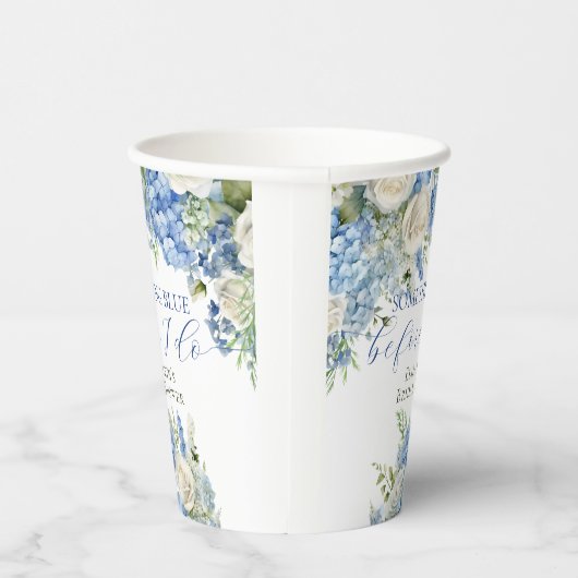 水彩のブルーの花のウェディングシャワー 紙コップ (右)