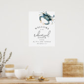 水彩のブルークラブの海の幸のリハーサルディナー ポスター (キッチン)