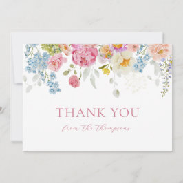 水彩のプリティワイルドフラワーズベイビーボーイシャワー サンキューカード