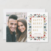 水彩のベリーモダン金ゴールドのクリスマス写真 シーズンカード (正面)