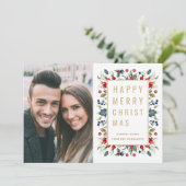 水彩のベリーモダン金ゴールドのクリスマス写真 シーズンカード (スタンド正面)