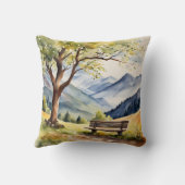 水彩のベンチと山のシーン クッション (裏面)