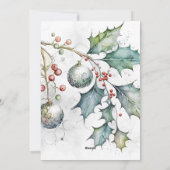 水彩のホリーとオーナメントのクリスマス シーズンカード (裏面)