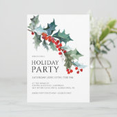 水彩のホリーとベリーのフェスティブなホリデーパーティー 招待状 (スタンド正面)