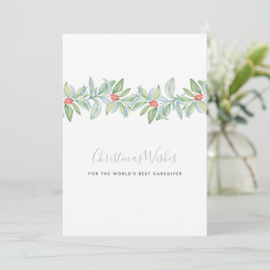 水彩のホリーと実の介護者向けホリデーカード シーズンカード (スタンド正面)