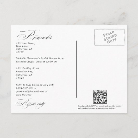 水彩のホリーデイとアイビーを使ったクリスマスイベントのリマインダー ポストカード (裏面)