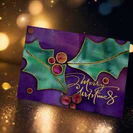 水彩のホリーデコレーション メリークリスマス シーズンカード