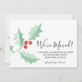 水彩のホリーデザインがおしゃれな「引越しました」カード 案内状 (正面)