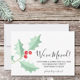 水彩のホリーデザインの引っ越しお知らせカード 案内状