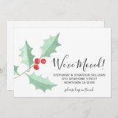 水彩のホリーデザインの引っ越しお知らせカード 案内状 (正面/裏面)