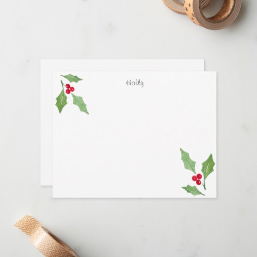 水彩のホリーブランチ2 ノートカード (正面/裏面インサイチュ)