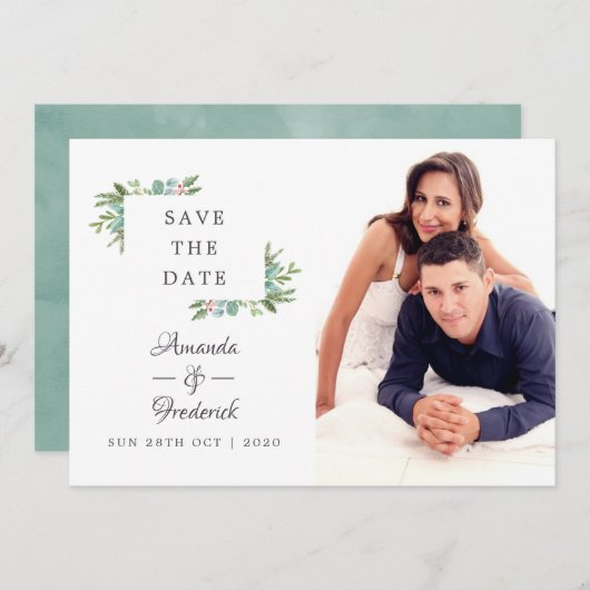 水彩のホーリー クリスマス ウェディング セーブ・ザ・デート (正面/裏面)