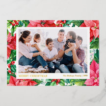 水彩のポインセチアとベリー　楽しいクリスマスを