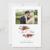 水彩のポインセチアとホーリーのクリスマス写真 サンキューカード (正面)