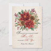 水彩のポインセチアと松ぼっくり カード (正面)