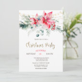 水彩のポインセチアの星の光のクリスマス 招待状 (スタンド正面)