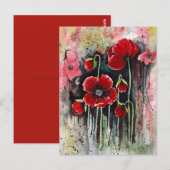 水彩のポピー花 ポストカード (正面/裏面)