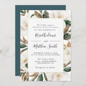 水彩のマグノリアの花の結婚式招待状 招待状 (正面/裏面)