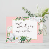 水彩のマグノリア ブラッシュ ウェディング サンクス サンキューカード (スタンド正面)