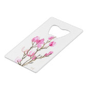 水彩のマグノリア 花の母 優雅なピンク クレジットカード栓抜き (裏面アングル)