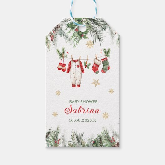 水彩のメリークリスマスサンタ クリスマスベビーs ギフトタグ (正面)