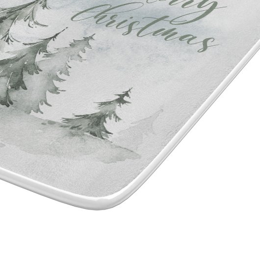 水彩のモ素朴ミの木の森の冬 カッティングボード (角)