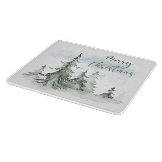水彩のモ素朴ミの木の森の冬 カッティングボード (角)