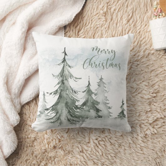 水彩のモ素朴ミの木の森の冬 クッション (ブランケット)