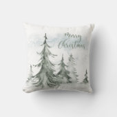水彩のモ素朴ミの木の森の冬 クッション (正面)