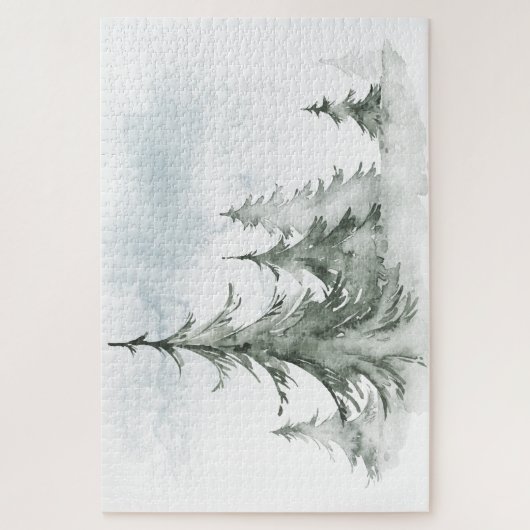 水彩のモ素朴ミの木の森の冬 ジグソーパズル (縦)