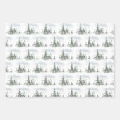 水彩のモ素朴ミの木の森の冬 ラッピングペーパーシート (正面3)