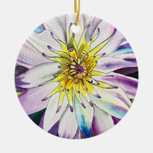 水彩のユリ素晴らしアート セラミックオーナメント (正面)