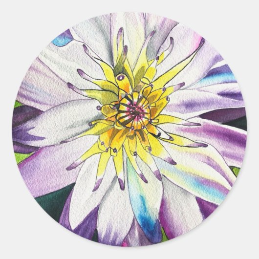 水彩のユリ素晴らしアート ラウンドシール (正面)