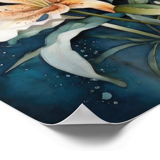 水彩のユリ調和 – フラワーズデジタルアート ポスター (角)