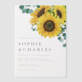 水彩のユーカリとひまわり ウェディング ベラム紙招待状 (正面)