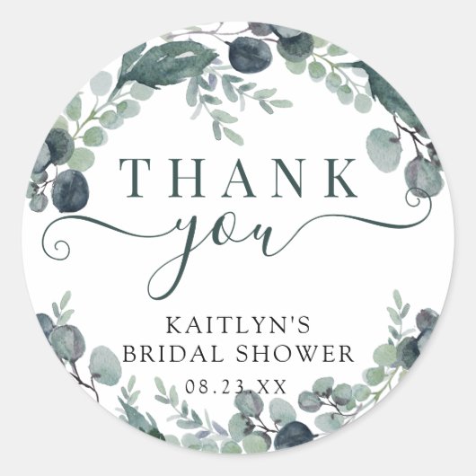 水彩のユーカリ　ブライダルシャワーのお礼 ラウンドシール (正面)