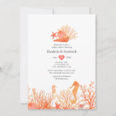 水彩のライジング コーラル ビーチ カップルシャワー 招待状 (正面)
