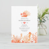 水彩のライジング コーラル ビーチ カップルシャワー 招待状 (スタンド正面)