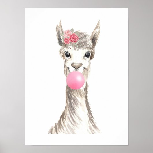水彩のラマがバブルを吹く ポスター (正面)