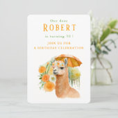 水彩のラマ アルパカ - 誕生日招待状カード 招待状 (スタンド正面)