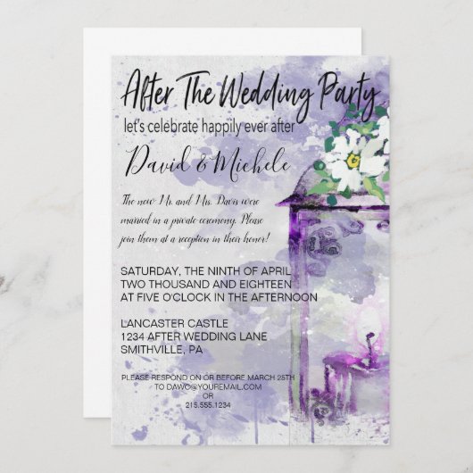 水彩のランタン 結婚式後のパーティー 招待状 (正面/裏面)