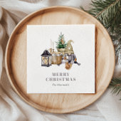 水彩のルスティックな小人のホリデー スタンダードカクテルナプキン