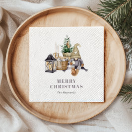 水彩のルスティックな小人のホリデー スタンダードカクテルナプキン