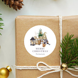 水彩のルスティックな小人のホリデー ラウンドシール